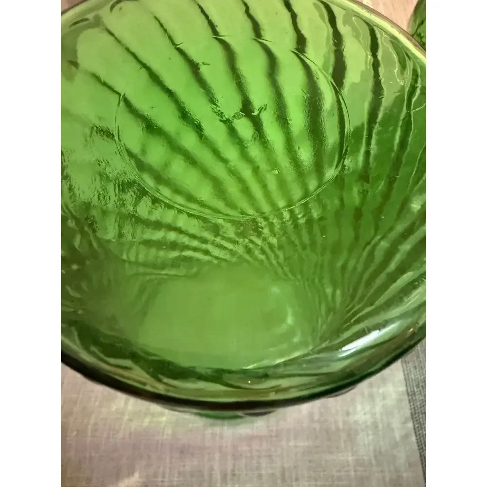 🌿 Vintage Green Glass Vases – Set of 2 | Hoosier Glass #4087 + Unmarked | Large